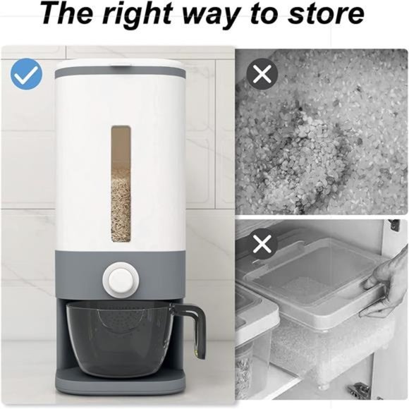 25Lbs Rice Dispenser, Large Grain Container Storage with Lid Measuring Cylinder - Picture 2 of 6